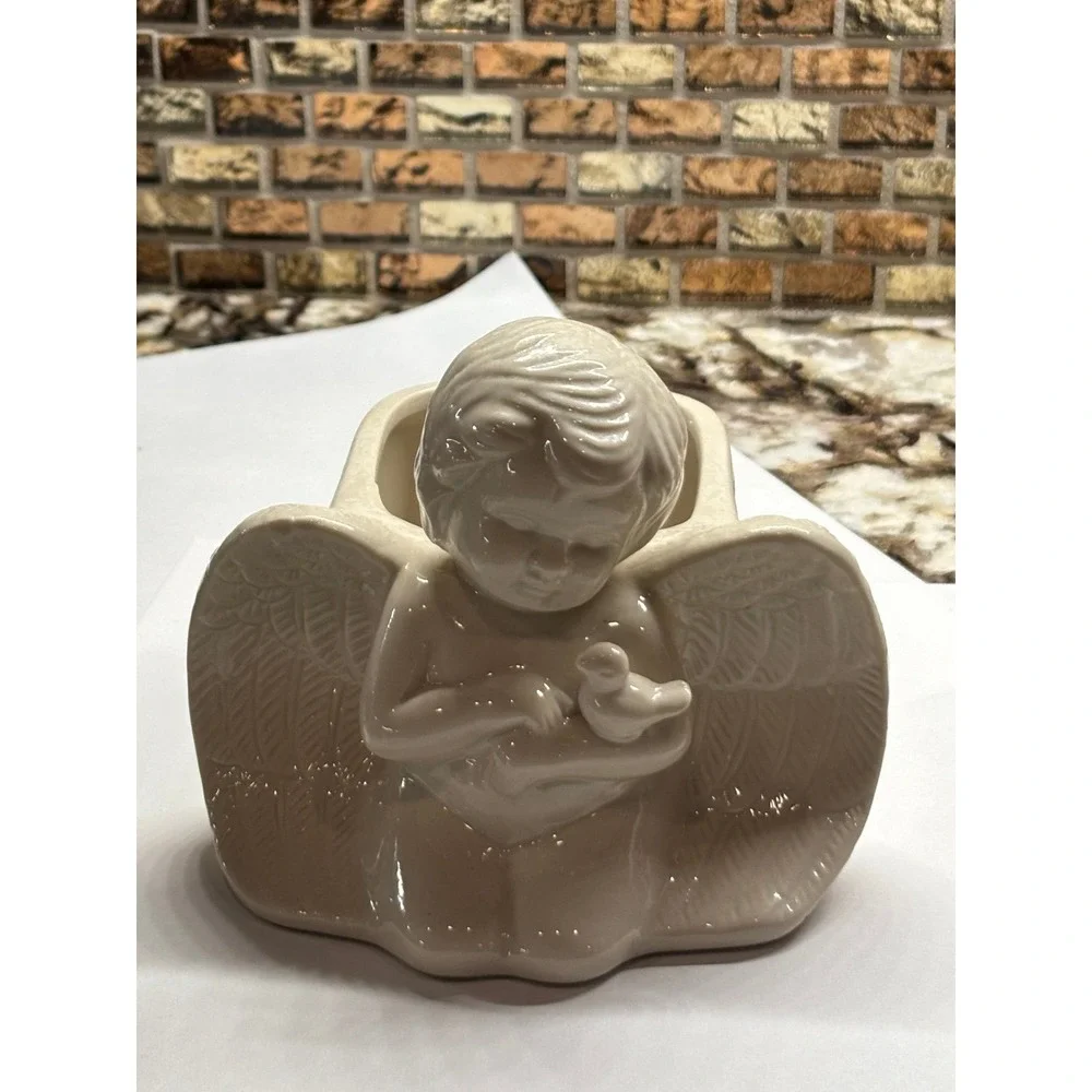 Angel Kneeling Cherub with Bird Planter for Succulents Trinkets Sponge